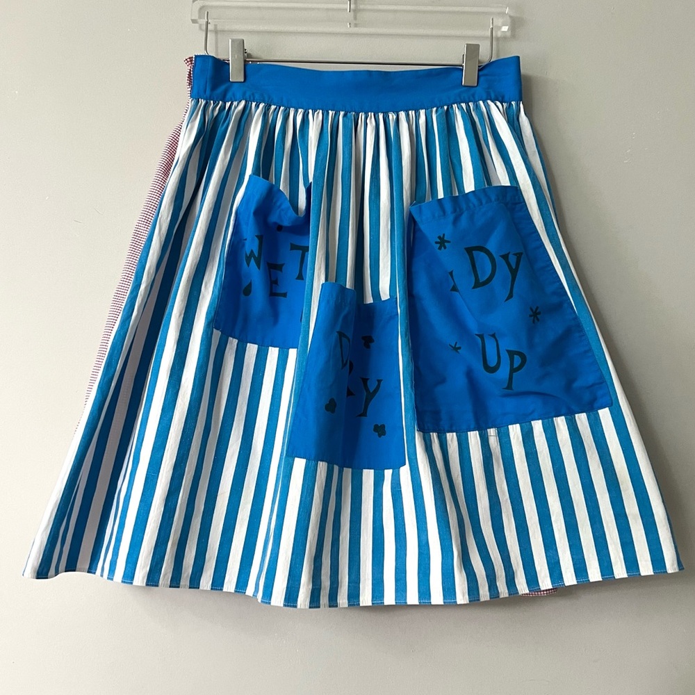 Handmade Upcycled 1950s Stripe Apron Midi Skirt w/Gingham
